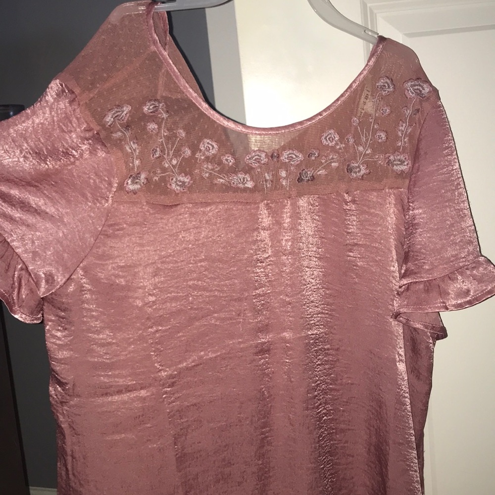 cute pink satin shirt with lace detail
